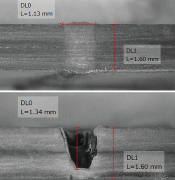Cross section of welded area 